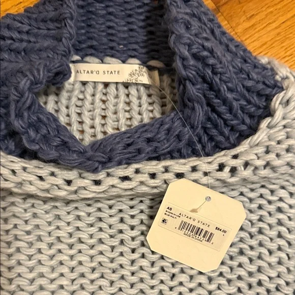 ✨NWT✨ Altar'd State Andy Colorblock Braid Sweater - Blue Multi - Picture 4 of 4